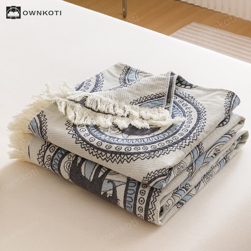 Vintage Four Layers Gauze Tassel Quilt