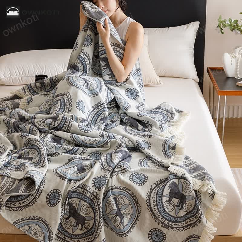 Vintage Four Layers Gauze Tassel Quilt