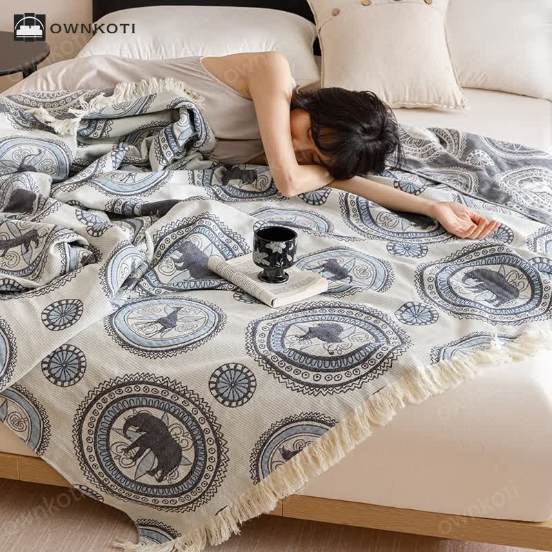 Vintage Four Layers Gauze Tassel Quilt