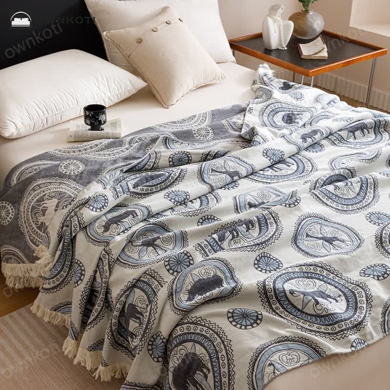 Vintage Four Layers Gauze Tassel Quilt