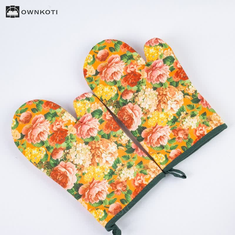Floral Waterproof Anti-scalding Cooking Oven Mitt
