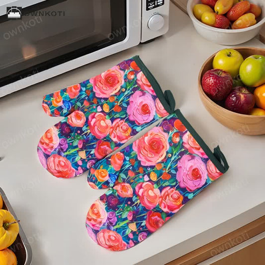 Floral Waterproof Anti-scalding Cooking Oven Mitt