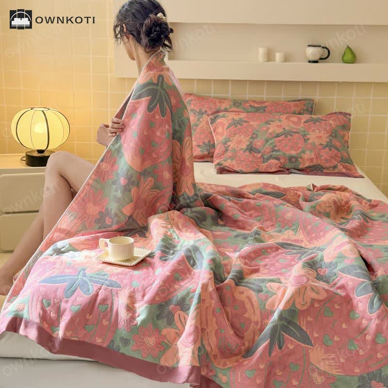 Three Layers Gauze Strawberry Soft Quilt