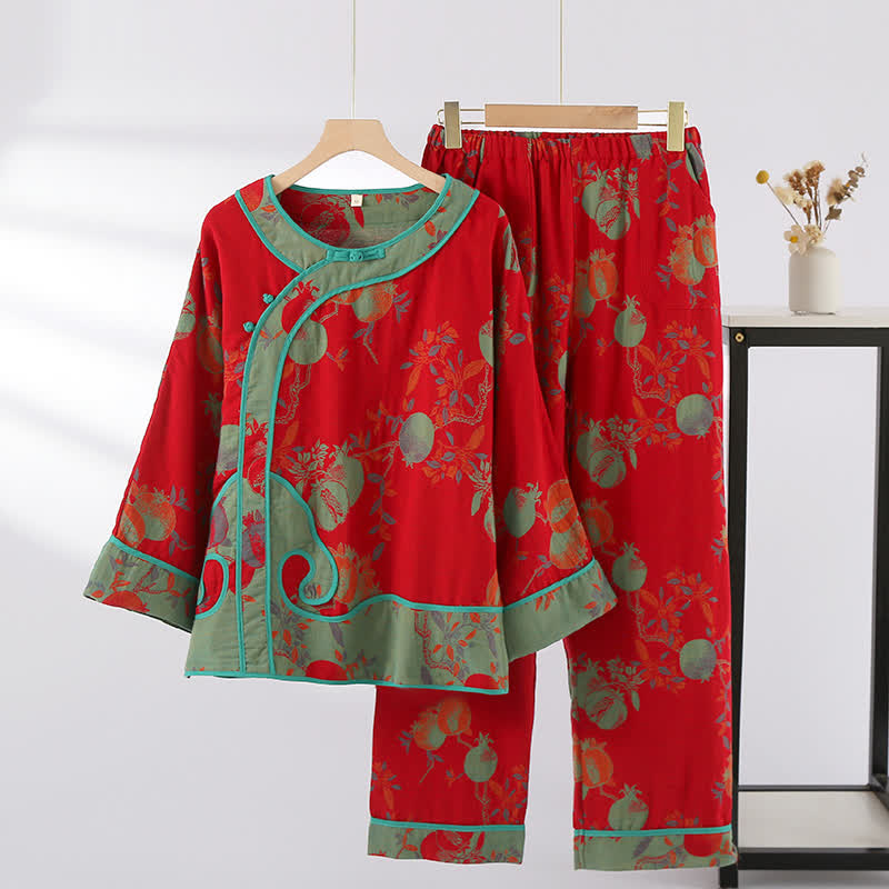Jacquard Pomegranate Cotton Gauze Nightwear Set