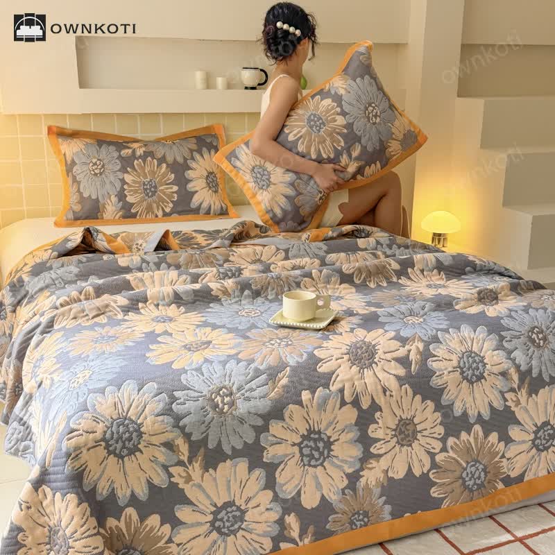 Retro Flower Cotton Gauze Lightweight Quilt