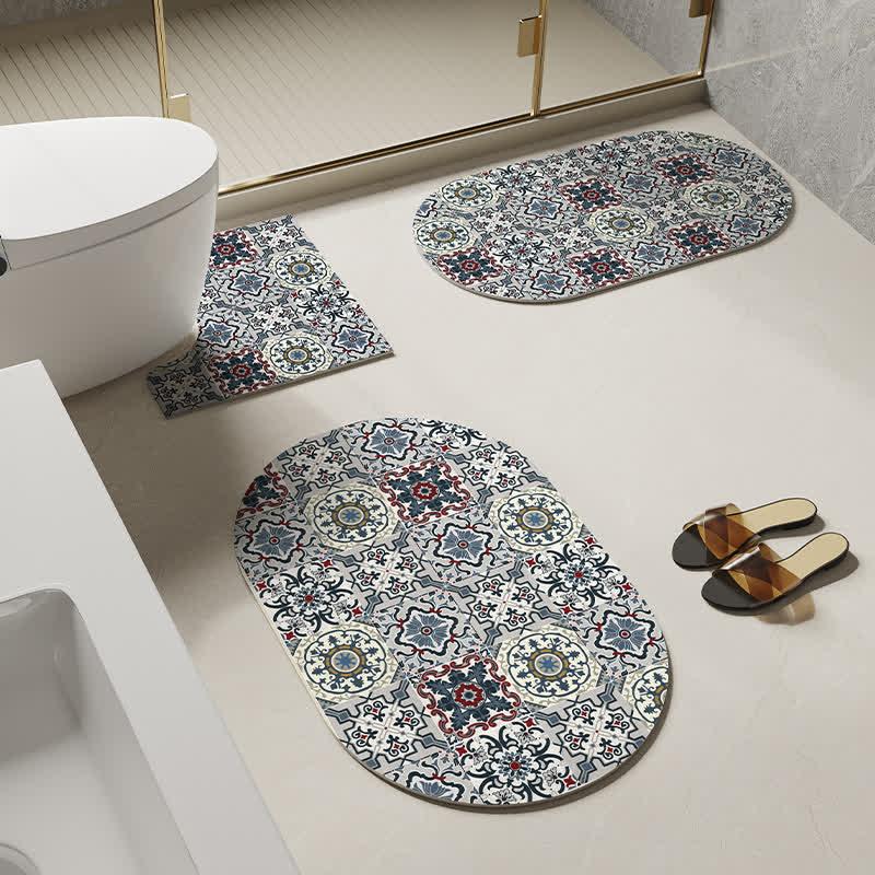 Retro Geometric Pattern Diatom Mud Anti-slip Bath Mat