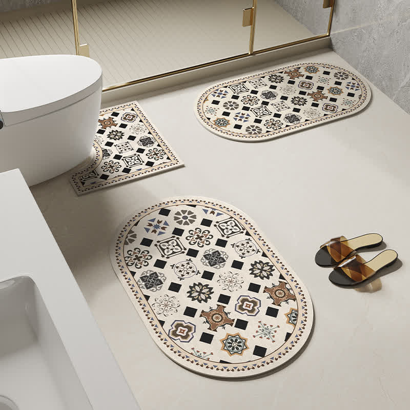 Retro Geometric Pattern Diatom Mud Anti-slip Bath Mat
