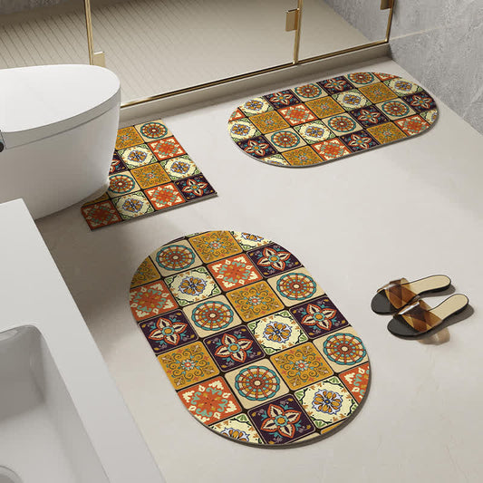 Retro Geometric Pattern Diatom Mud Anti-slip Bath Mat