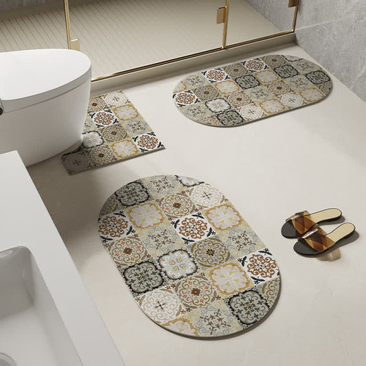 Retro Geometric Pattern Diatom Mud Anti-slip Bath Mat
