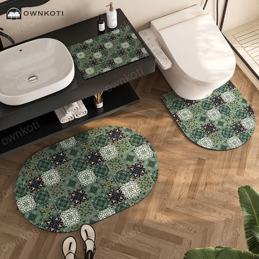 Vintage Geometric Plaid Pattern Diatom Mud Anti-slip Bath Mat