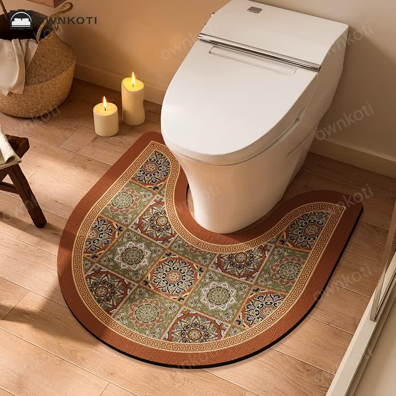 Vintage Floral Plaid Pattern U-Shaped Anti-slip Bath Mat
