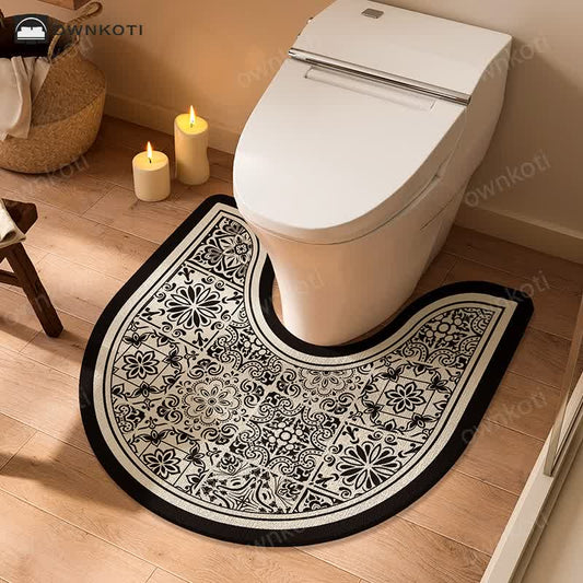 Vintage Floral Plaid Pattern U-Shaped Anti-slip Bath Mat