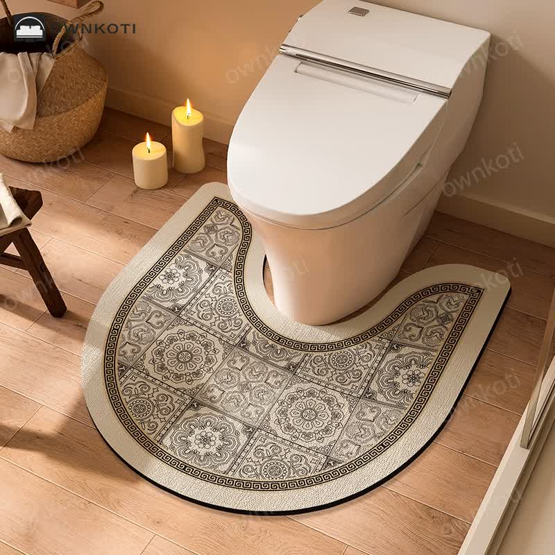 Vintage Floral Plaid Pattern U-Shaped Anti-slip Bath Mat