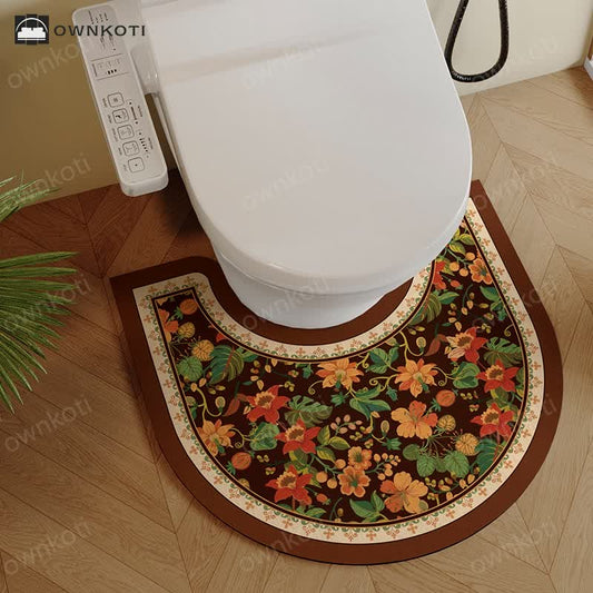 Vintage Floral U-Shaped Anti-slip Bath Mat