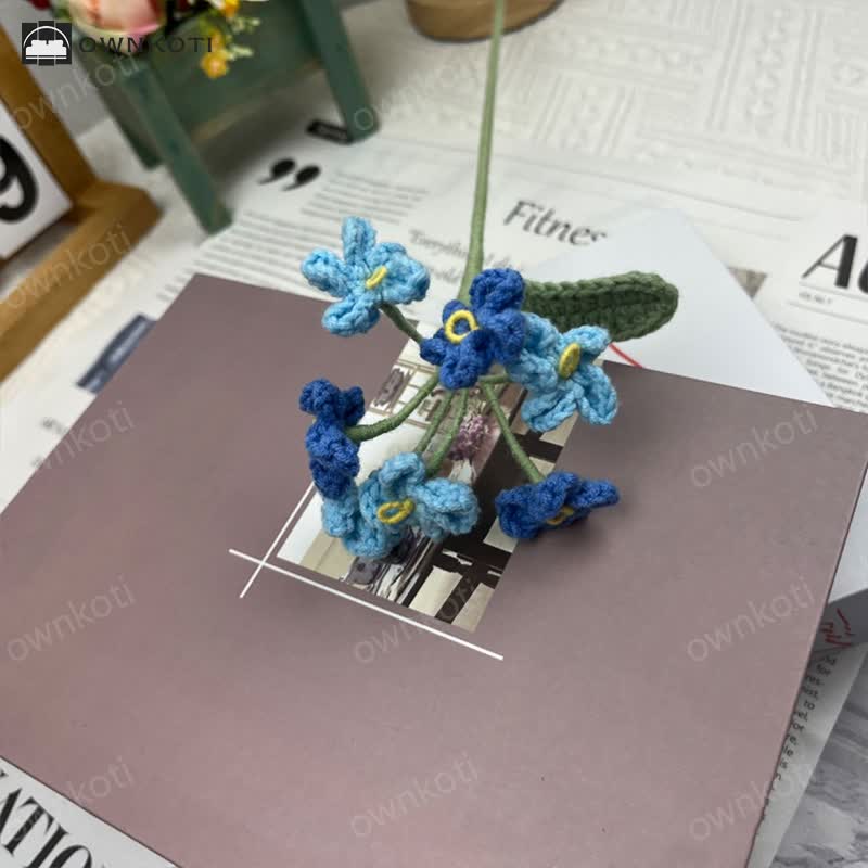 Handmade Knitted Crochet Forget-Me-Not Bouquet