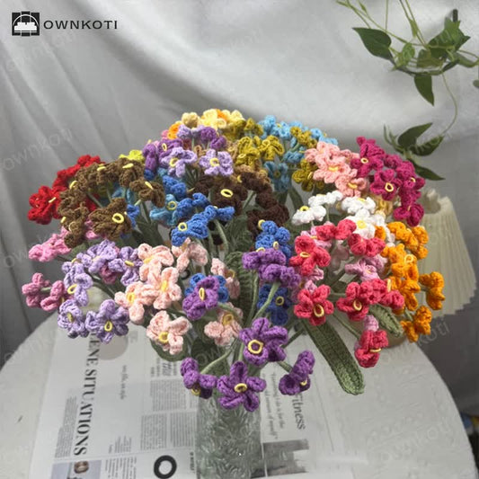 Handmade Knitted Crochet Forget-Me-Not Bouquet