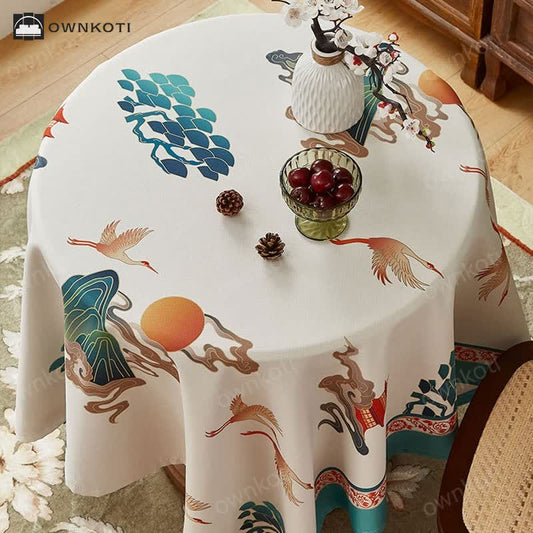 Elegant Flower Crane Pattern Tablecloth