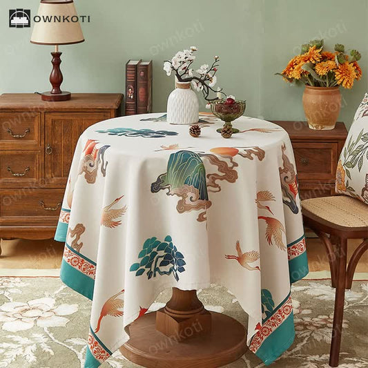 Elegant Flower Crane Pattern Tablecloth