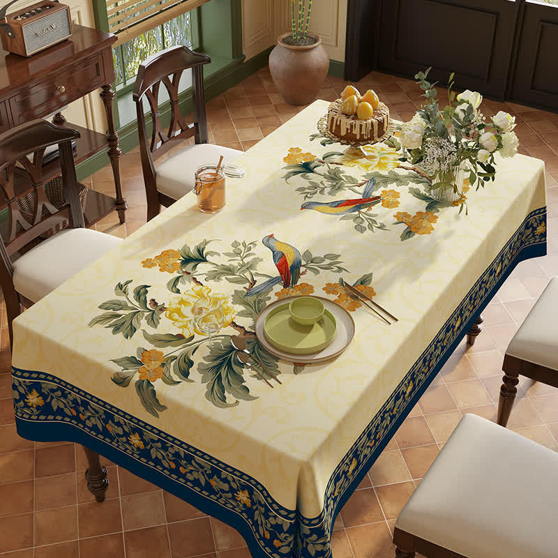 Vintage Luxury Flower Vine Bird Chenille Tablecloth
