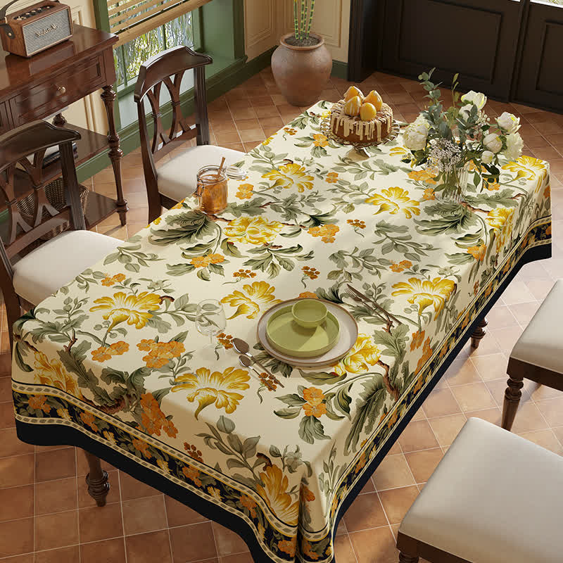 Vintage Luxury Flower Vine Bird Chenille Tablecloth