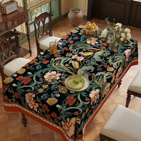 Vintage Luxury Flower Vine Bird Chenille Tablecloth