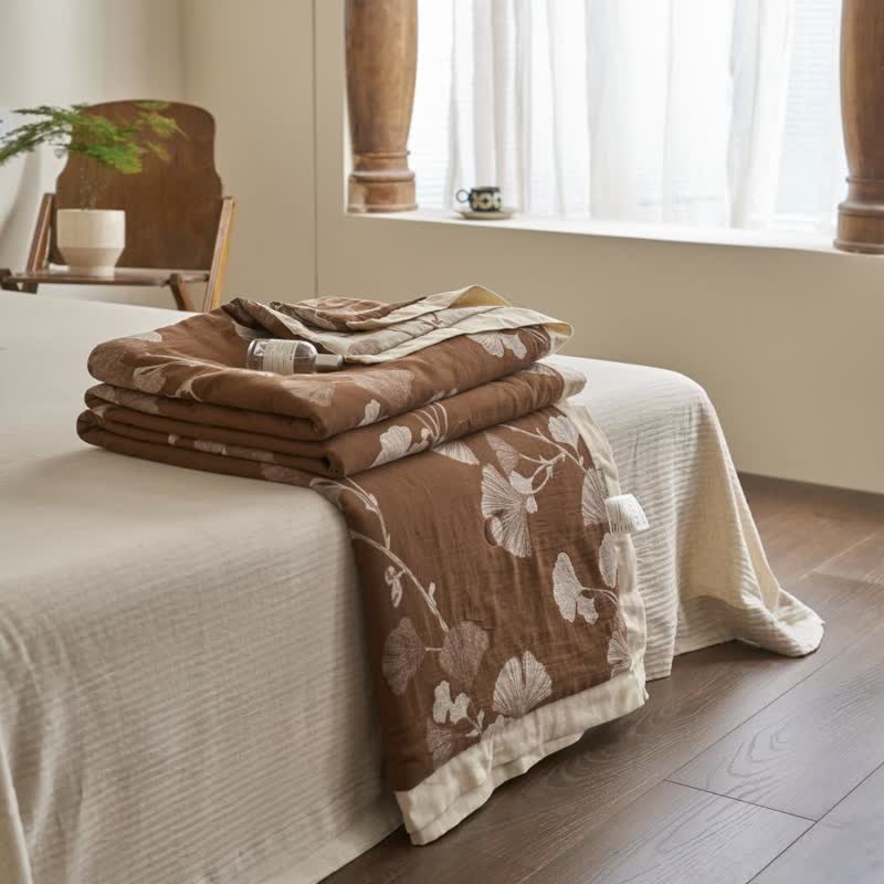 Ginkgo Leaf Double Layer Gauze Cotton Quilt