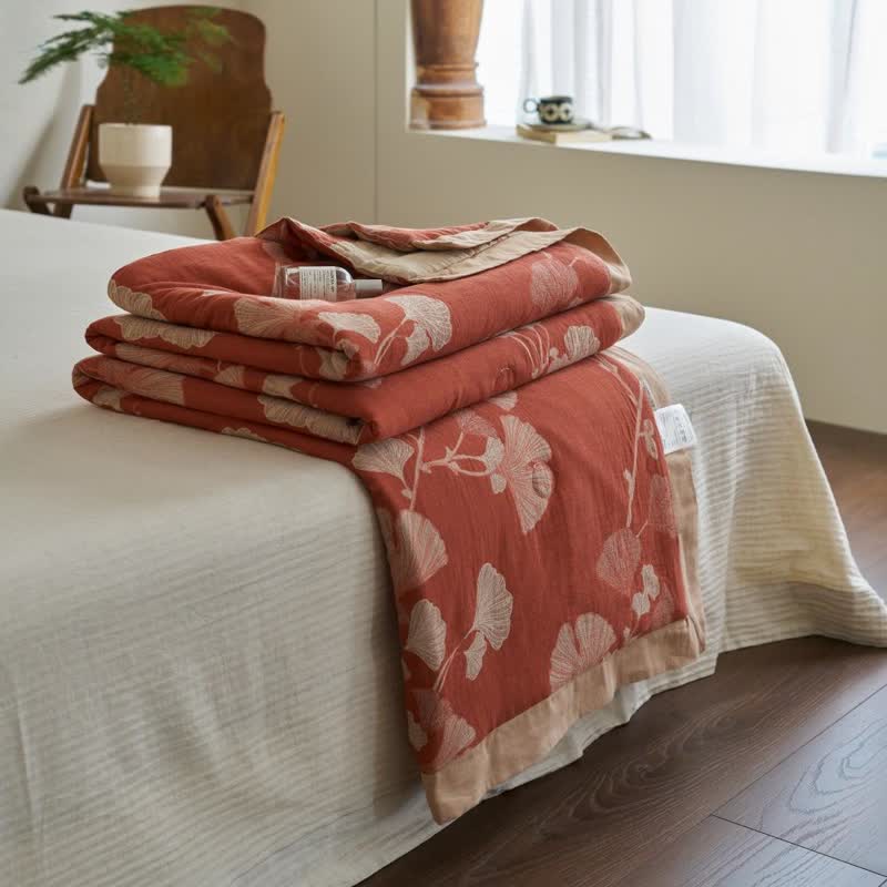 Ginkgo Leaf Double Layer Gauze Cotton Quilt
