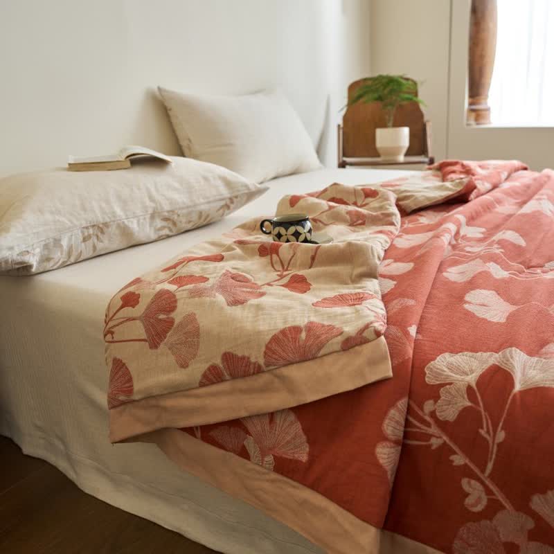 Ginkgo Leaf Double Layer Gauze Cotton Quilt
