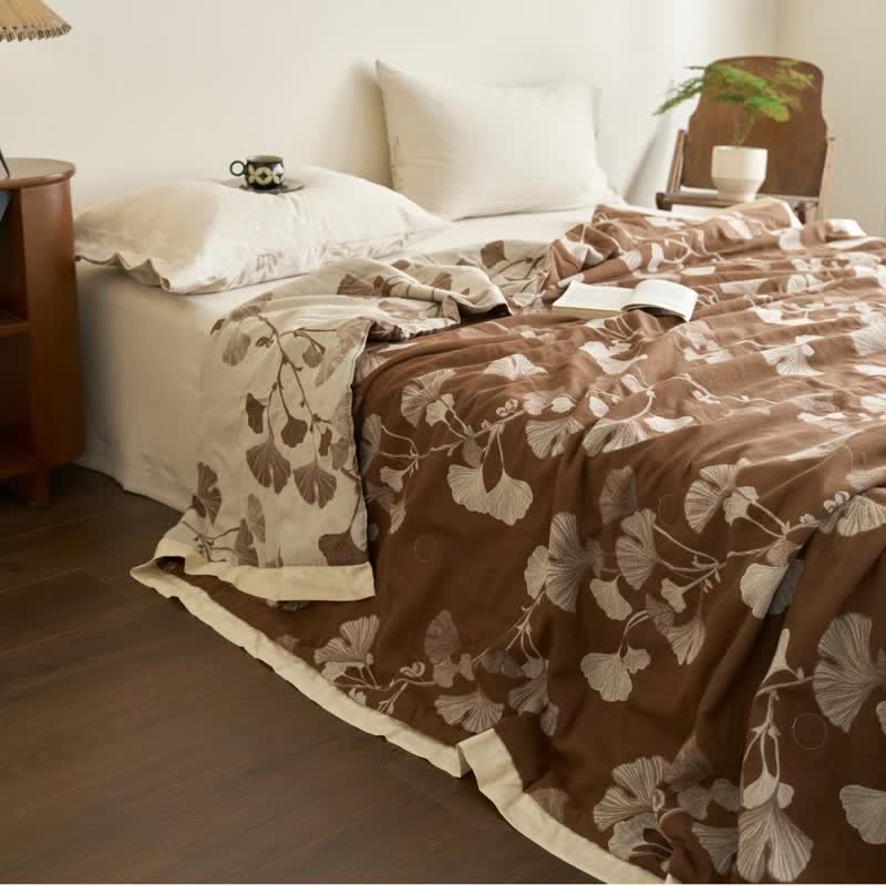 Ginkgo Leaf Double Layer Gauze Cotton Quilt