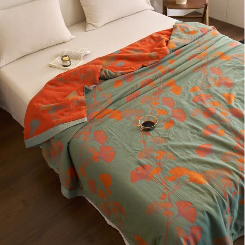 Ginkgo Leaf Double Layer Gauze Cotton Quilt