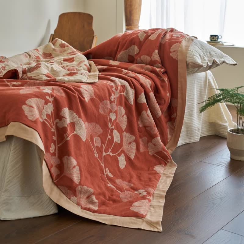 Ginkgo Leaf Double Layer Gauze Cotton Quilt