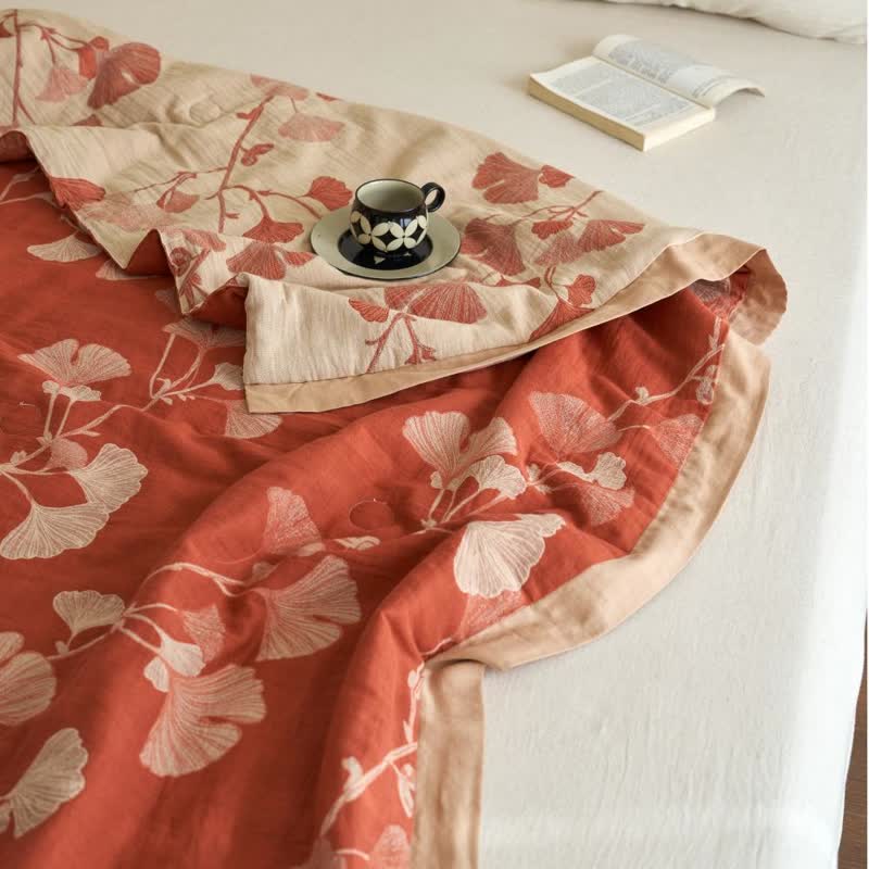 Ginkgo Leaf Double Layer Gauze Cotton Quilt