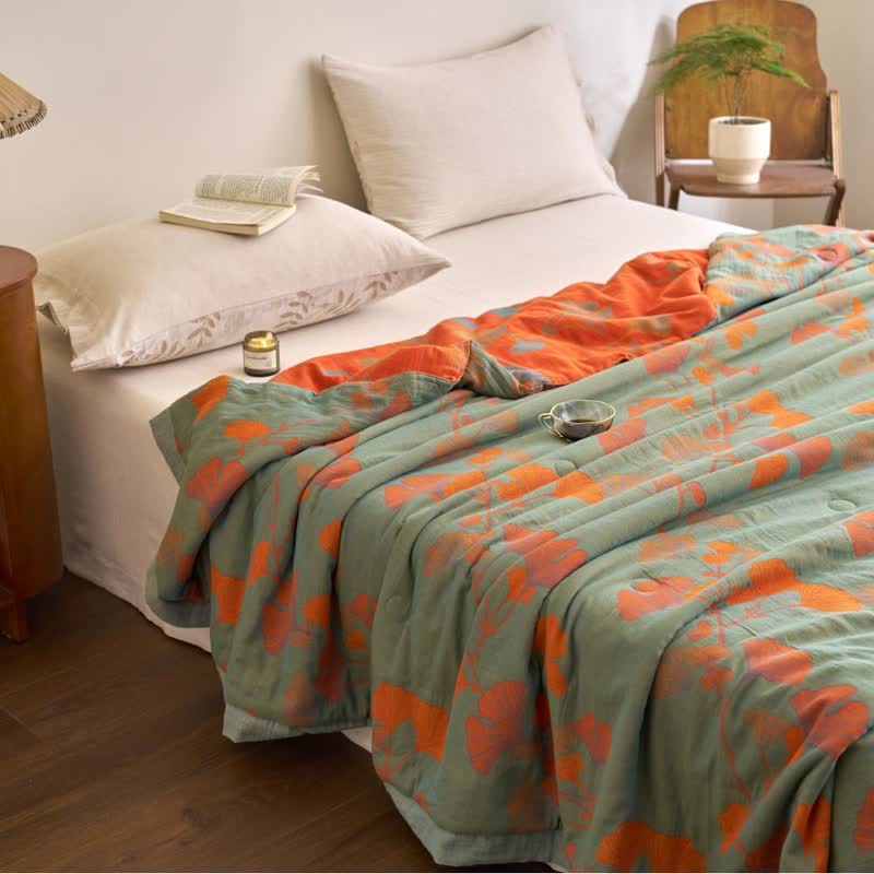 Ginkgo Leaf Double Layer Gauze Cotton Quilt