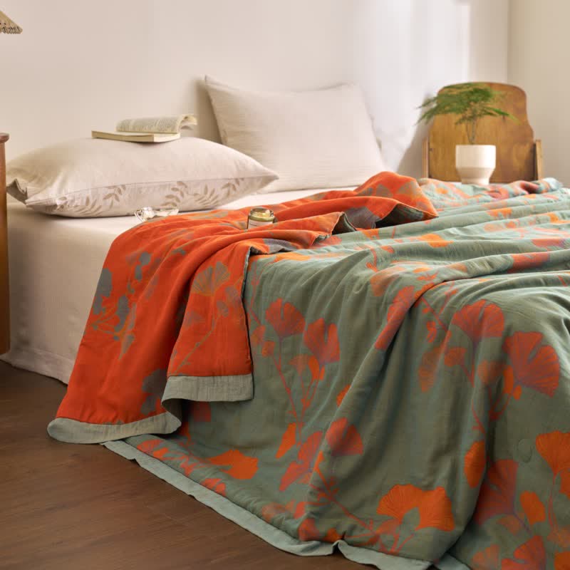 Ginkgo Leaf Double Layer Gauze Cotton Quilt
