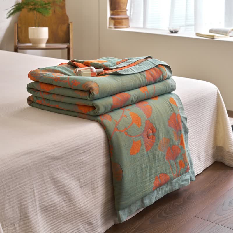Ginkgo Leaf Double Layer Gauze Cotton Quilt