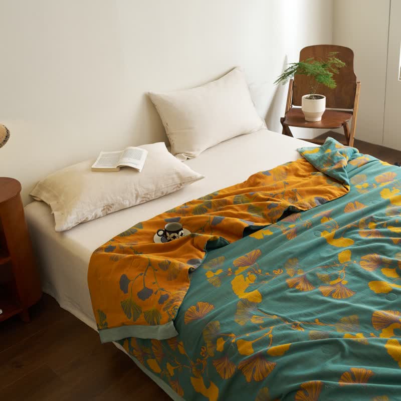 Ginkgo Leaf Double Layer Gauze Cotton Quilt