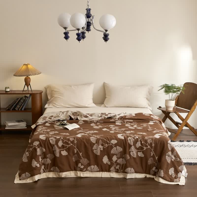 Ginkgo Leaf Double Layer Gauze Cotton Quilt