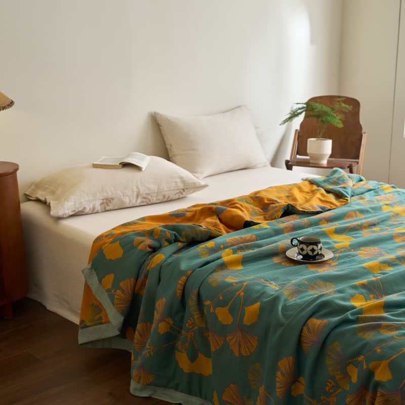 Ginkgo Leaf Double Layer Gauze Cotton Quilt