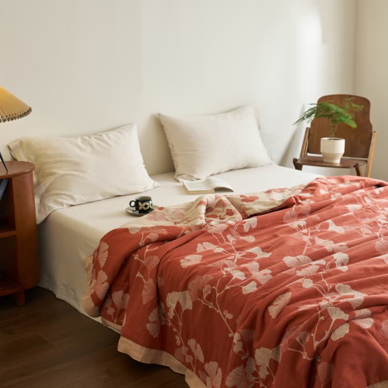 Ginkgo Leaf Double Layer Gauze Cotton Quilt