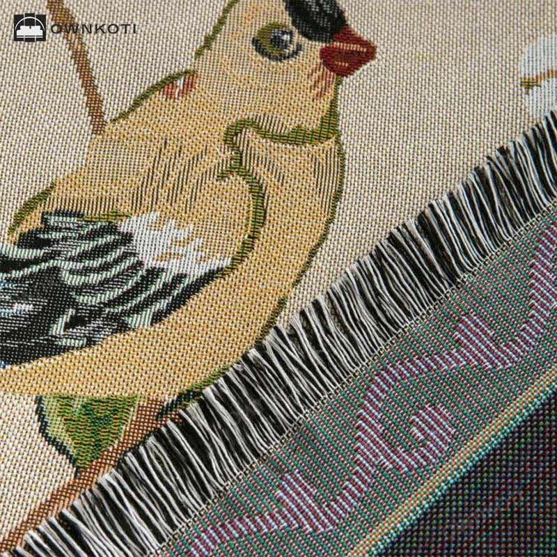 Rustic Pastoral Style Flower Bird Tassel Tablecloth