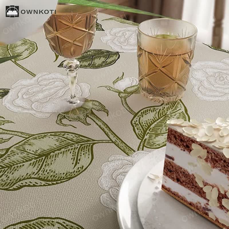 Retro Light Luxury Plant Flower Linen Tablecloth