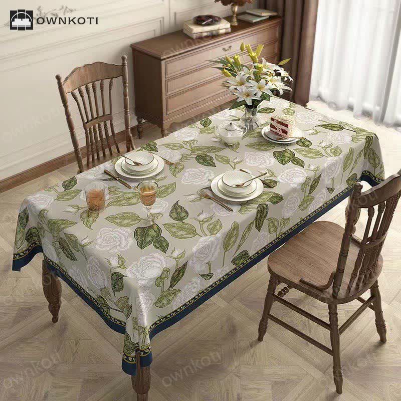 Retro Light Luxury Plant Flower Linen Tablecloth