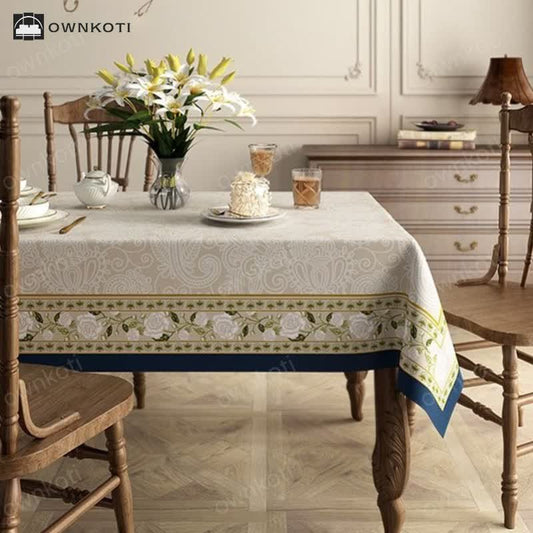 Retro Light Luxury Plant Flower Linen Tablecloth