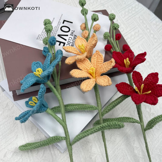 Handmade Knitted Crochet Montbretia Flower Bouquet