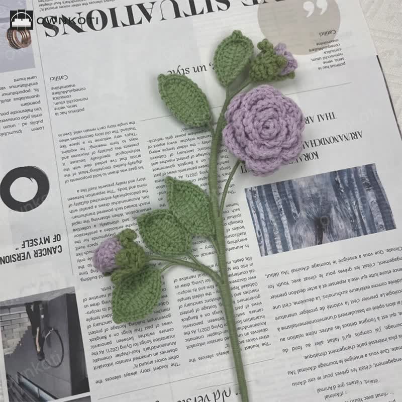 Handmade Knitted Crochet Camellia Flower Branch Bouquet