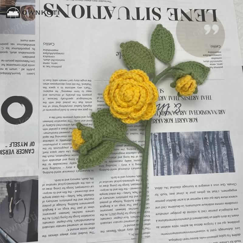 Handmade Knitted Crochet Camellia Flower Branch Bouquet