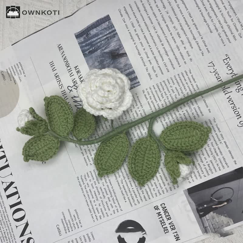 Handmade Knitted Crochet Camellia Flower Branch Bouquet