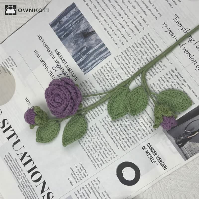 Handmade Knitted Crochet Camellia Flower Branch Bouquet