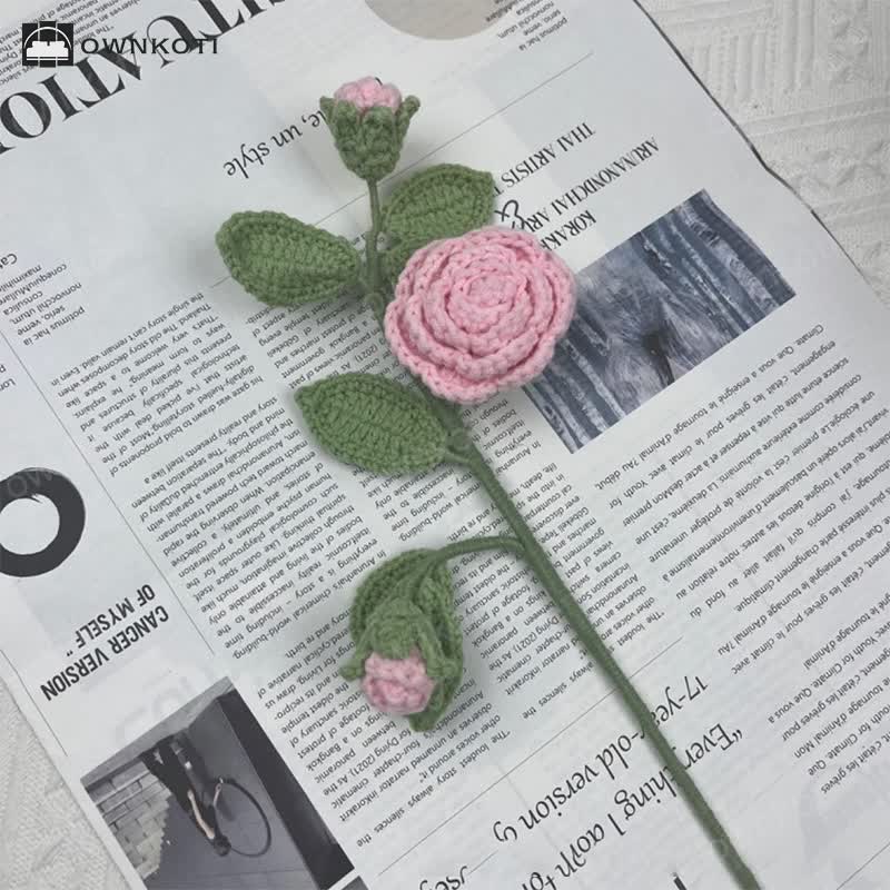 Handmade Knitted Crochet Camellia Flower Branch Bouquet