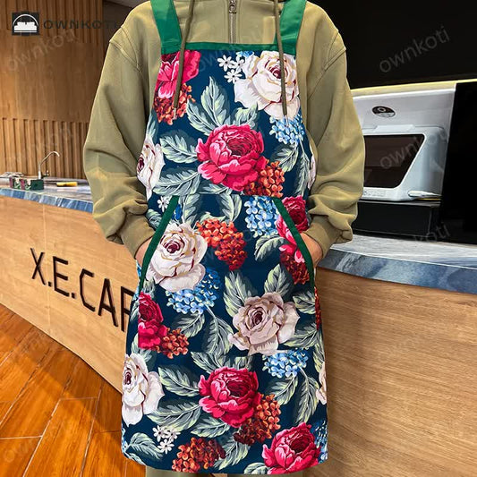 Elegant Rose Waterproof Apron WIth Pocket